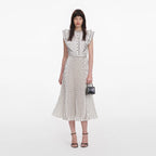Cream Ramie Polka Dot Midi Dress