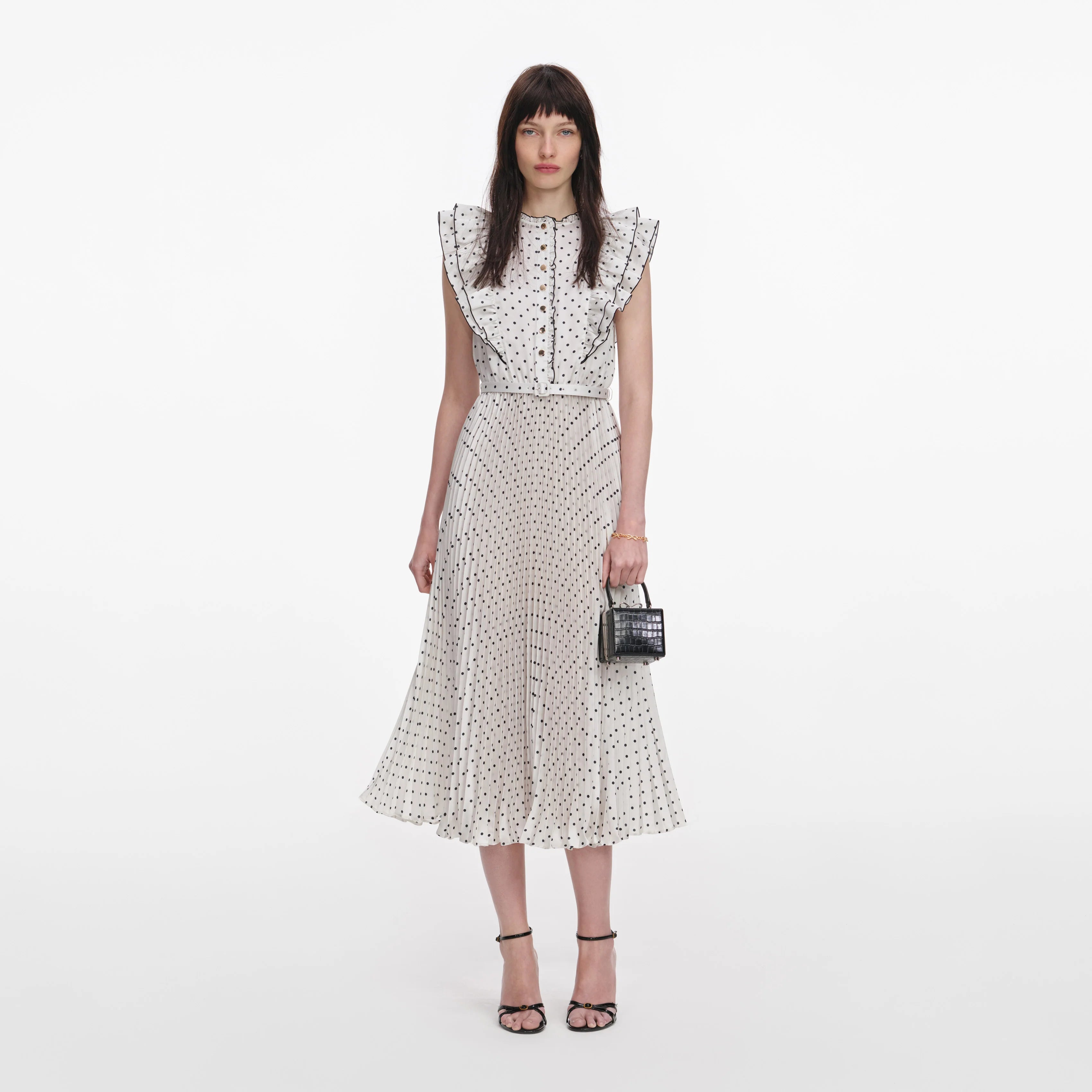 Cream Ramie Polka Dot Midi Dress