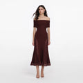 Burgundy Knit Lace Insert Midi Dress