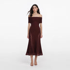 Burgundy Knit Lace Insert Midi Dress