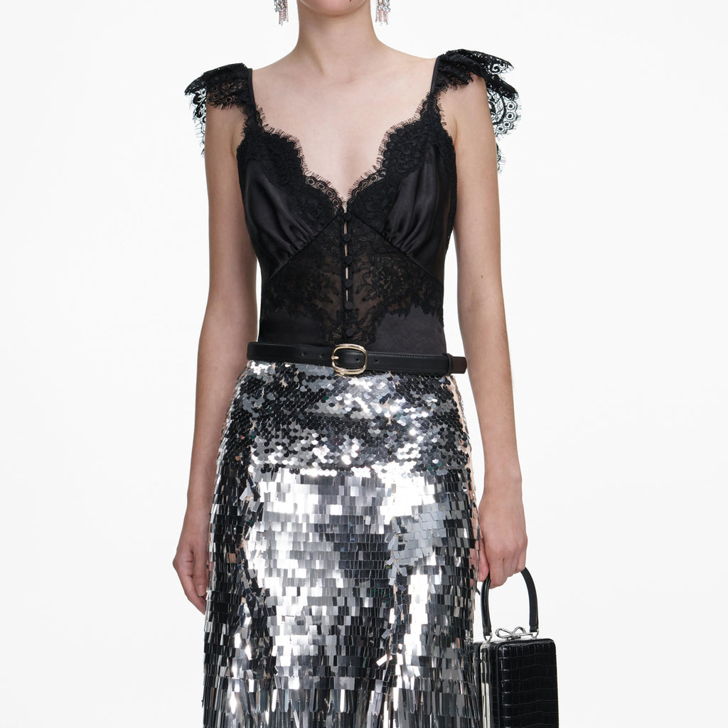 Silver Gradient Sequin Midi Skirt