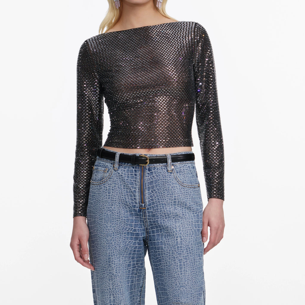 Croc Effect Straight Leg Jeans