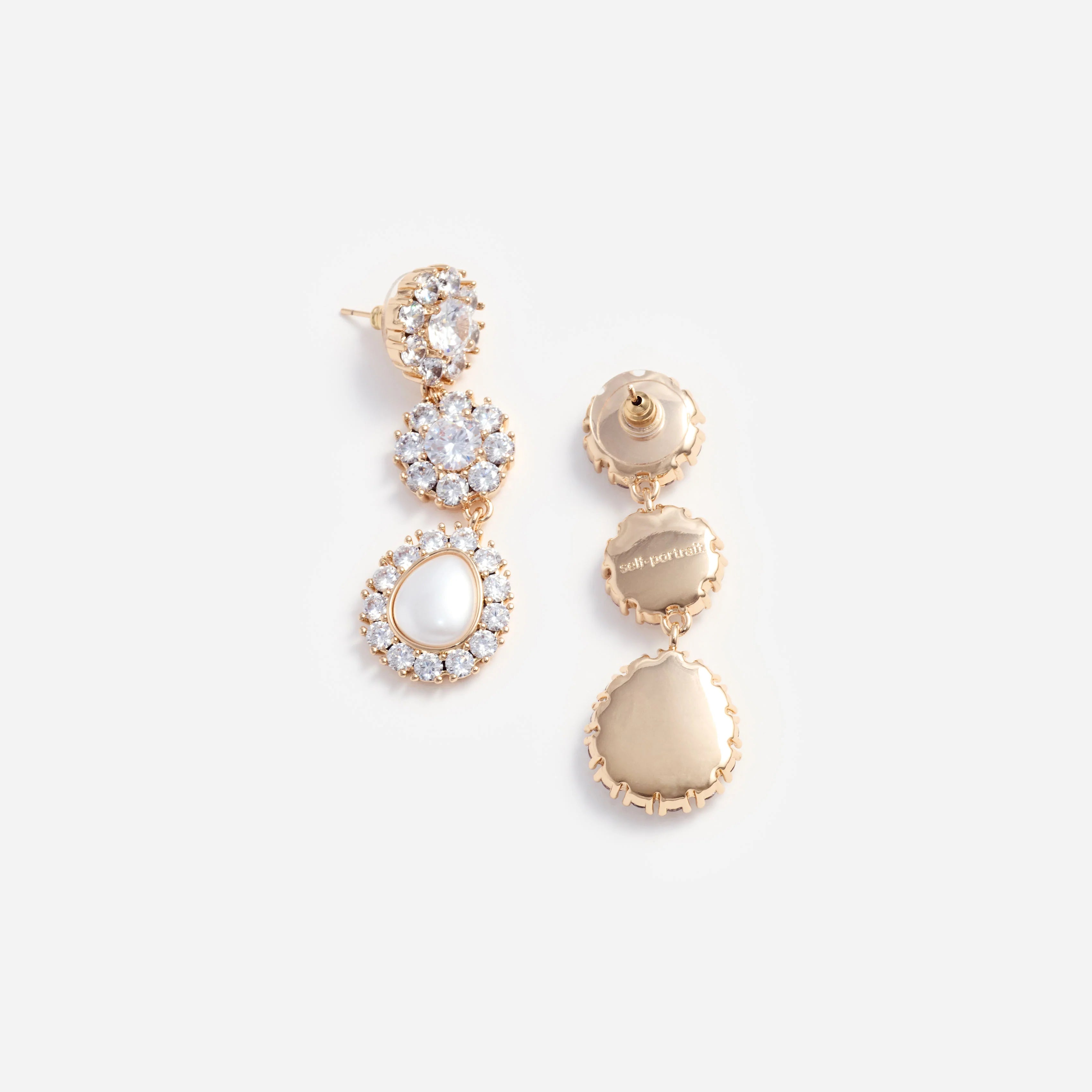 Gold Crystal Flower Tiered Earrings