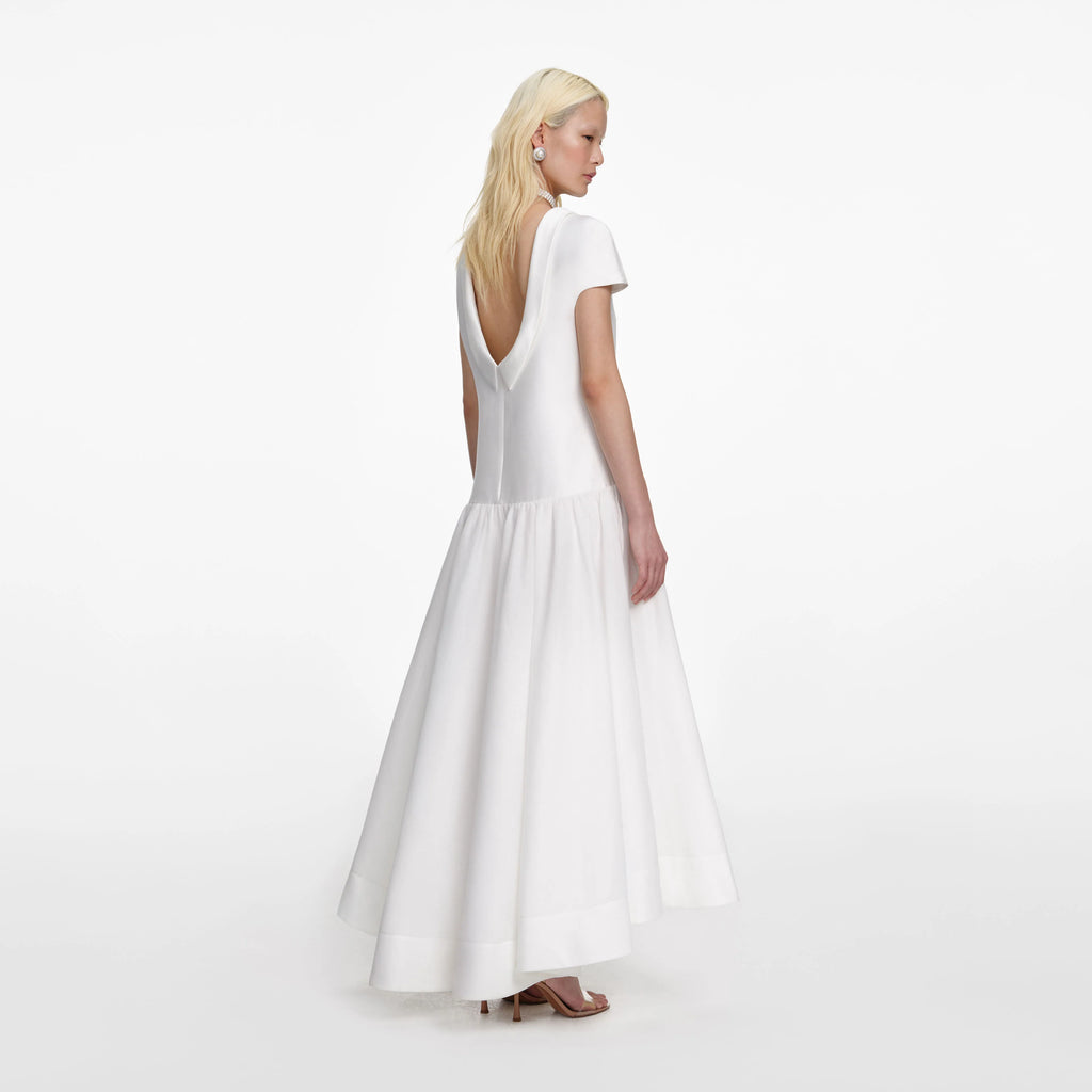 White Satin Ramie Midi Dress