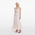 Blush Satin Lace Midi Dress