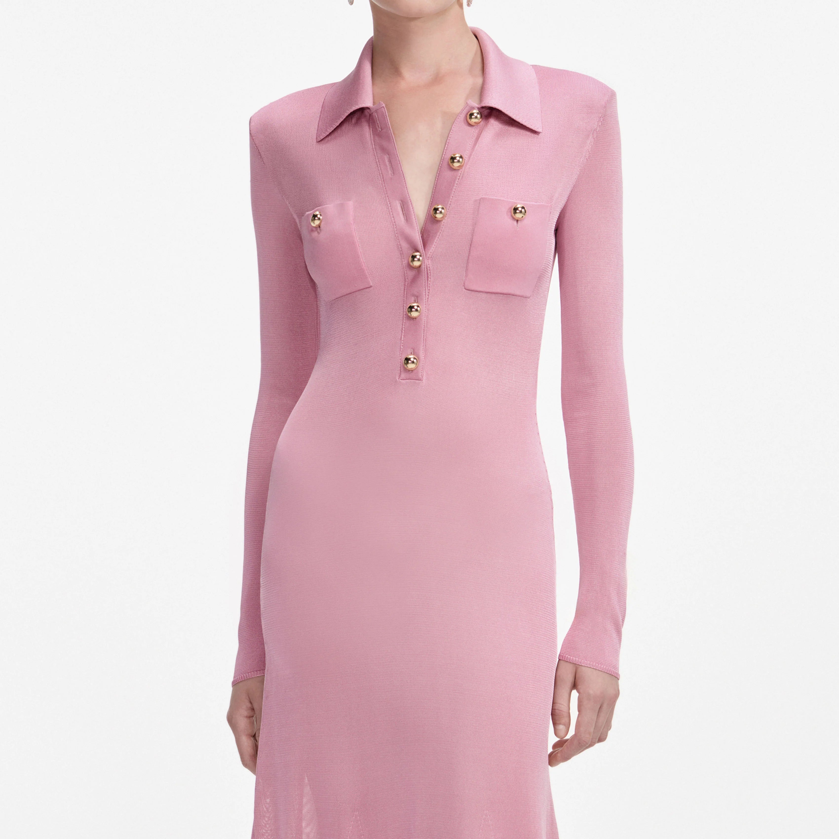Pink Viscose Knit Midi Dress