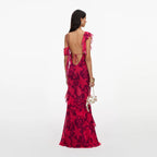 Pink Floral Ruffle Maxi Dress