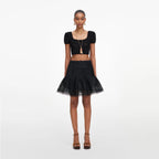 Black Embroidered Mini Skirt