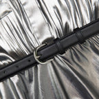 Silver Metallic Crinkle Maxi Dress