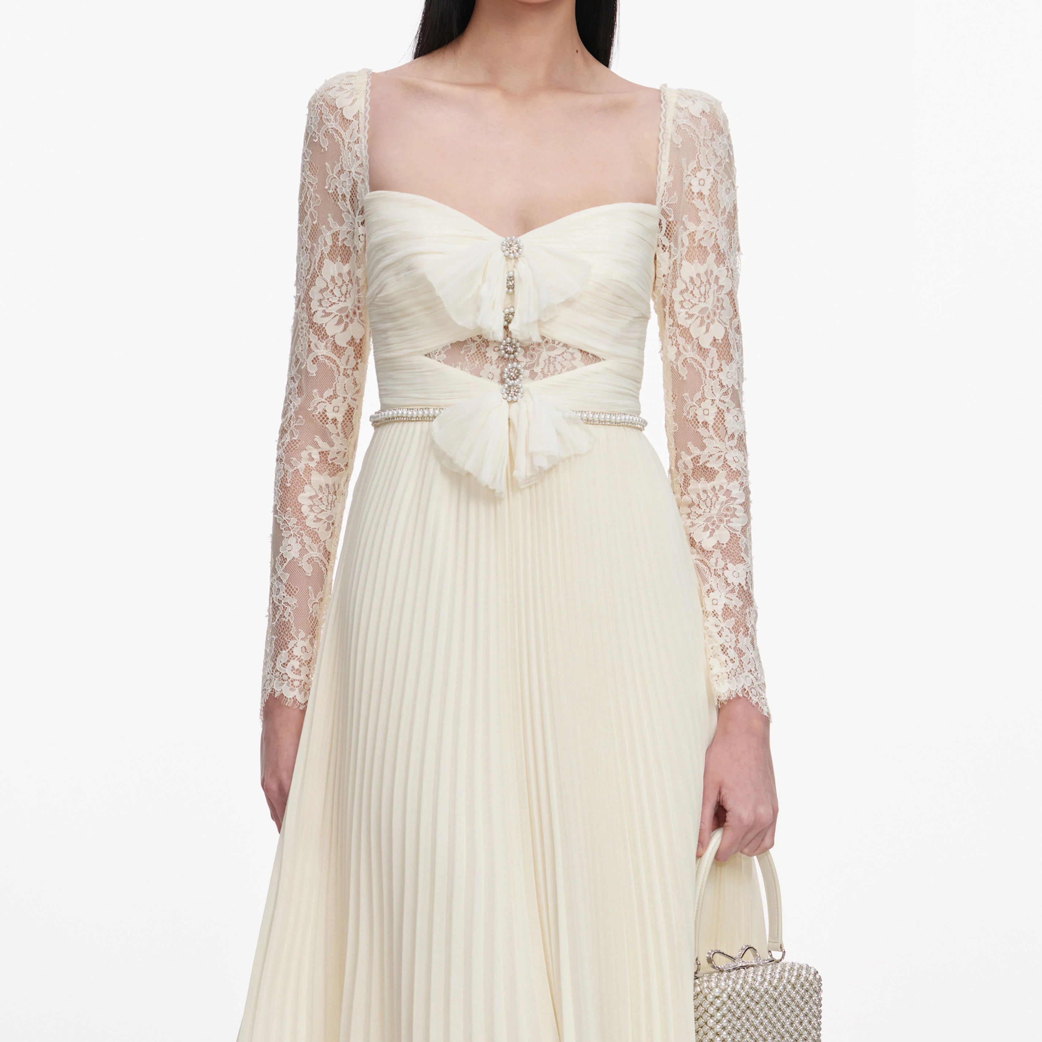 Cream Chiffon Lace Midi Dress