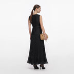 Black Taffeta Polka Dot Midi Dress