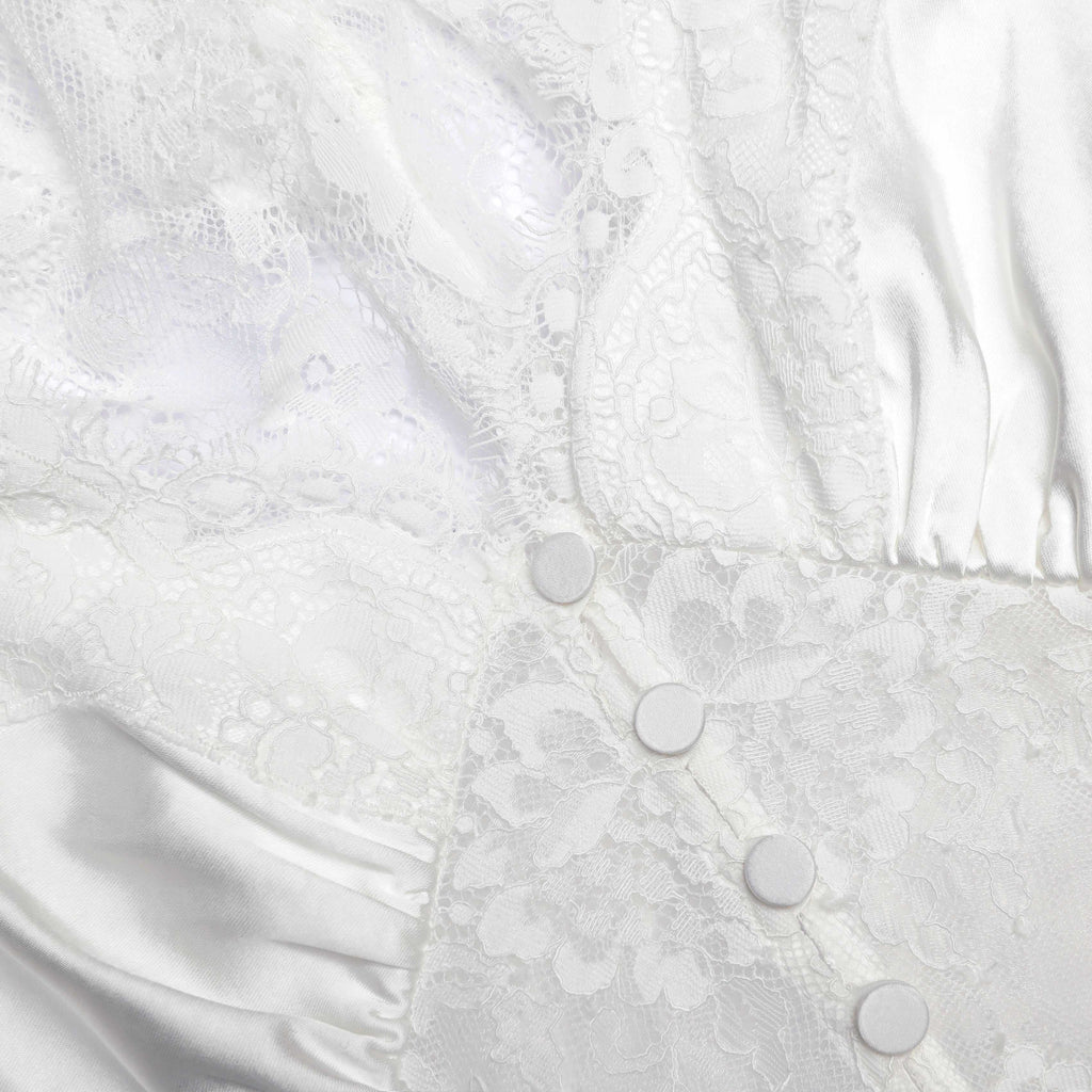 White Fine Lace Satin Maxi Dress