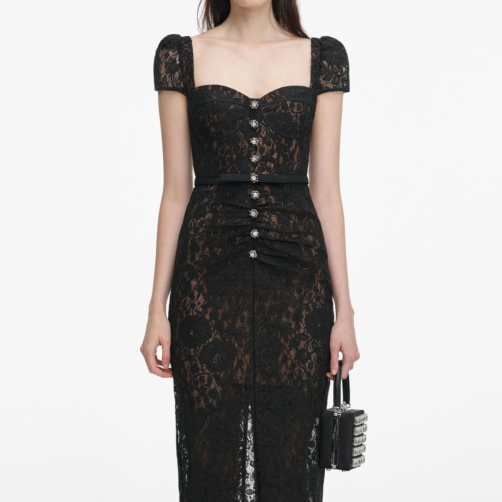 Black Sweetheart Lace Midi Dress