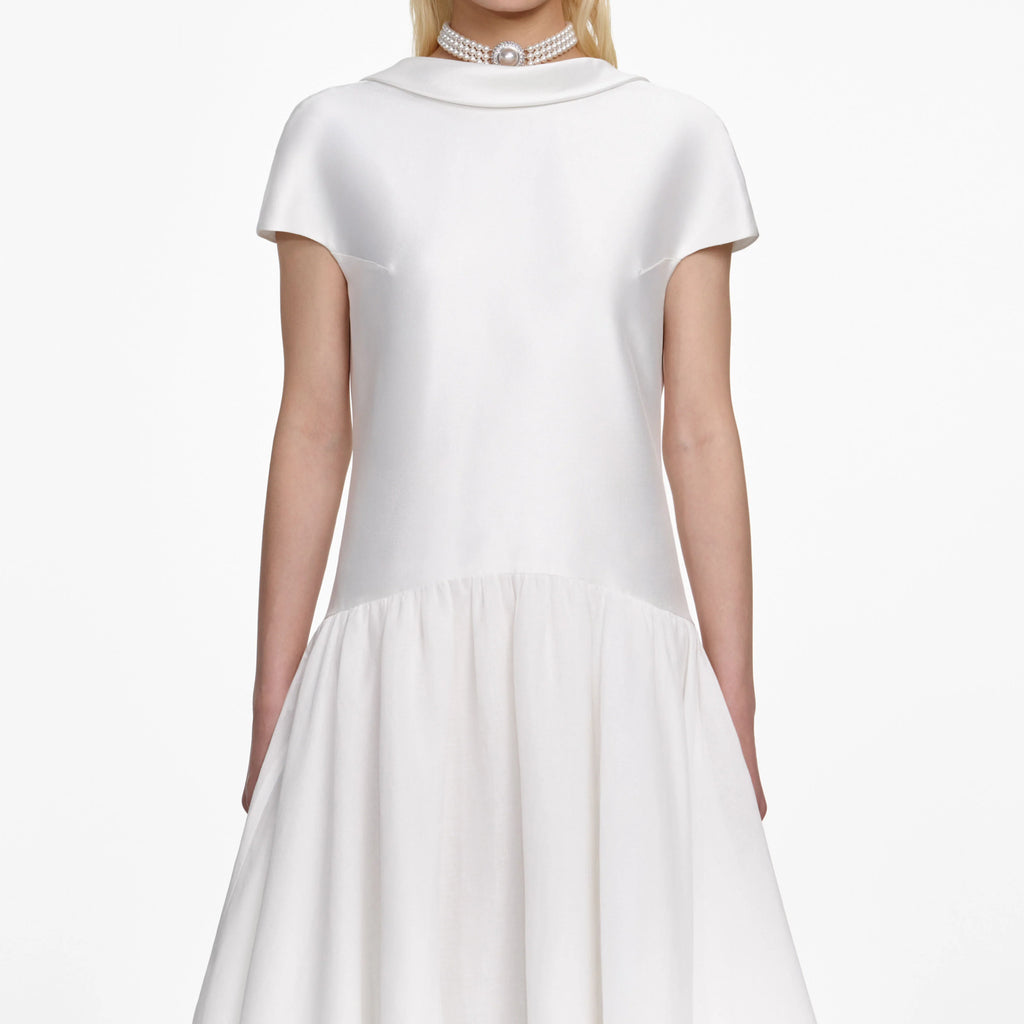 White Satin Ramie Midi Dress