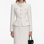 Cream Boucle Tailored Midi Dress