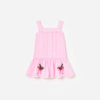 Pink Ramie Flower Embroidered Dress