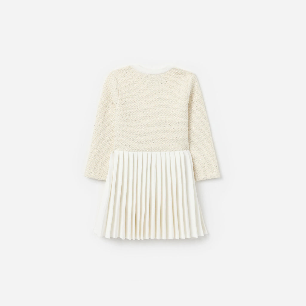 Cream Sequin Knit Bow Trim Dress