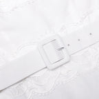 White Linen Lace Insert Midi Dress