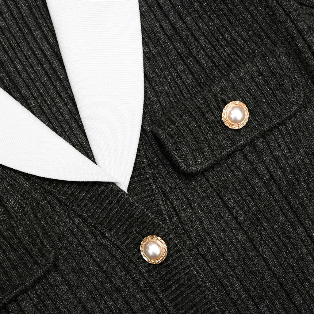 Grey Ribbed Knit Cardigan