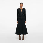 Black Sequin Knit Tailored Midi Dress