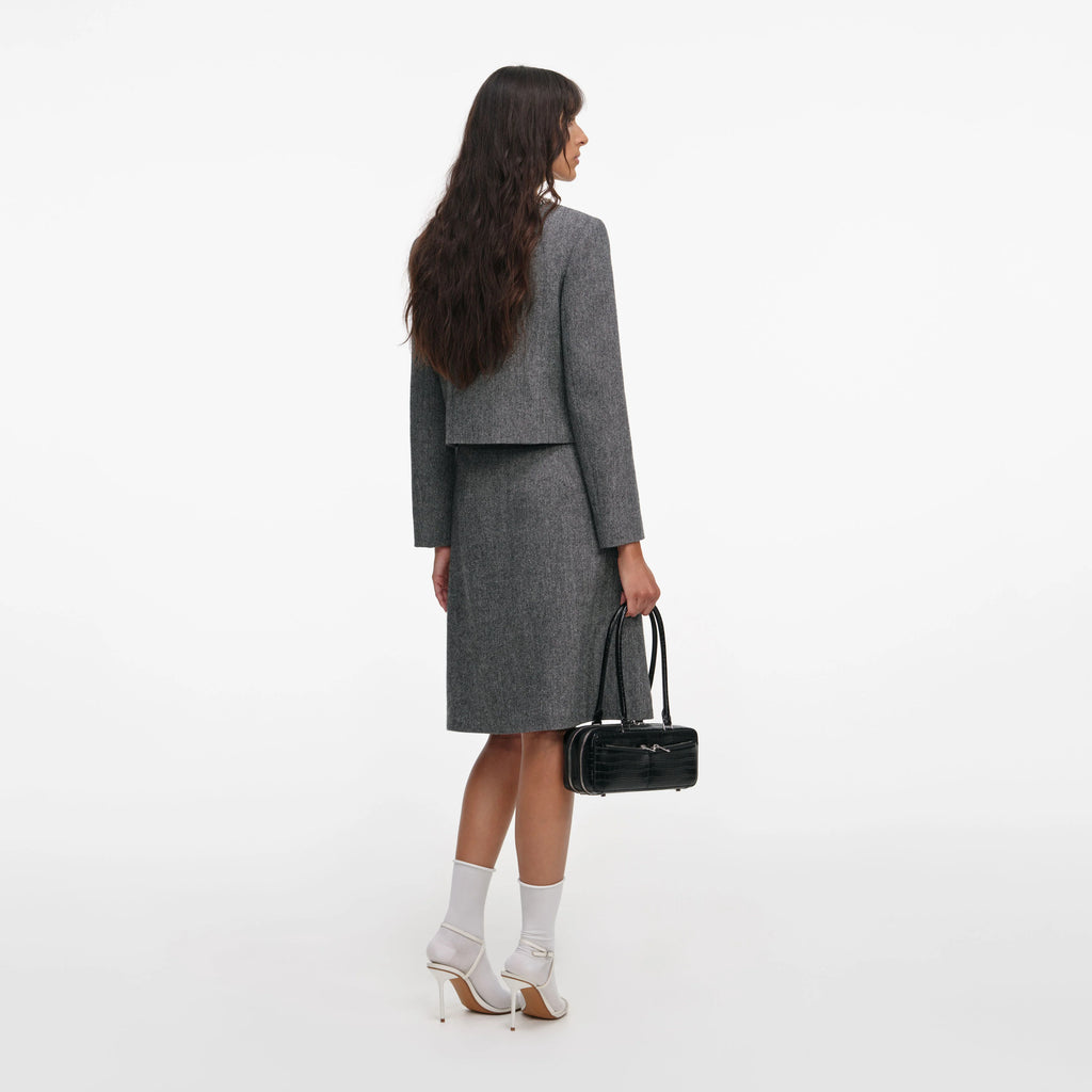 Grey Herringbone Crystal Trim Jacket