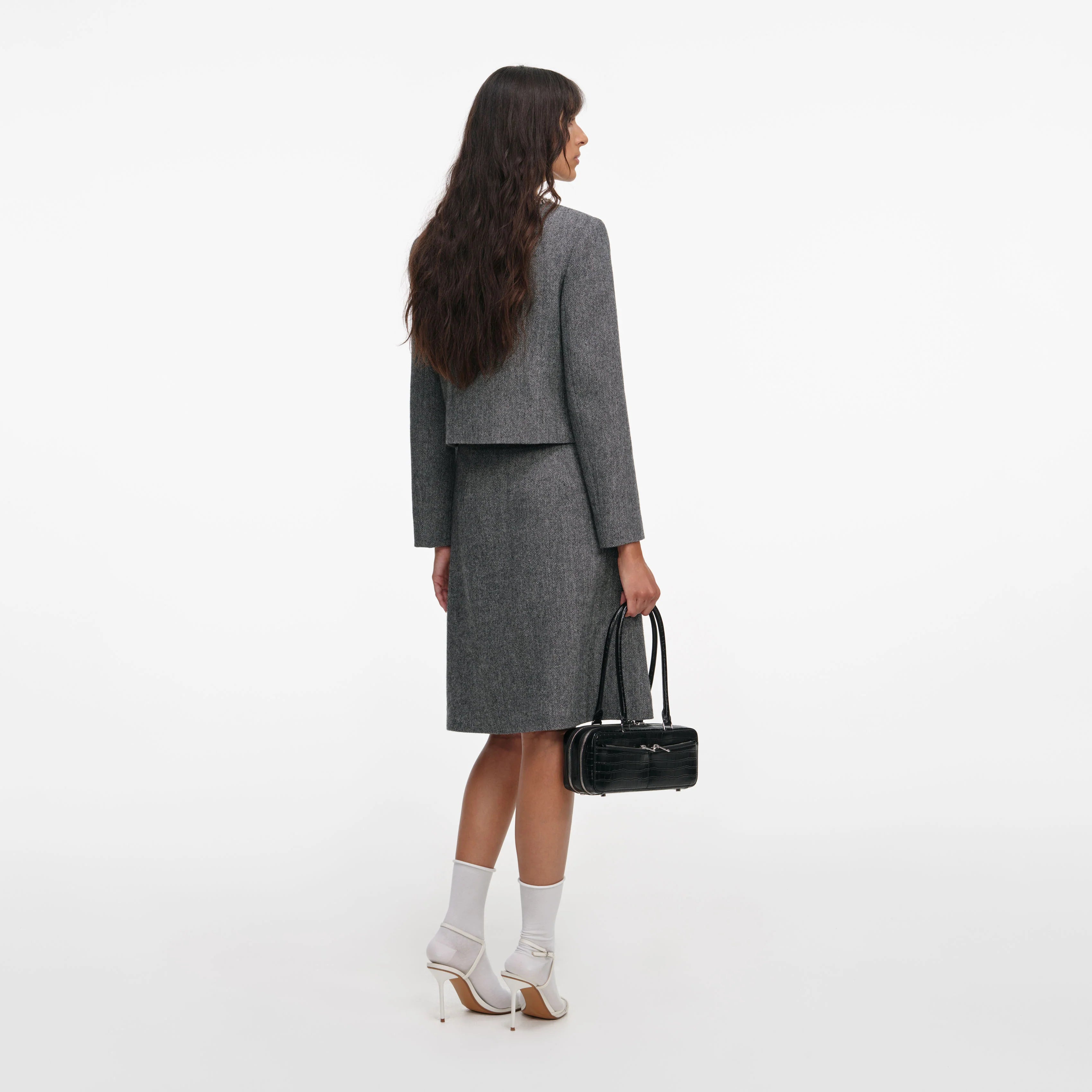 Grey Herringbone Crystal Trim Jacket