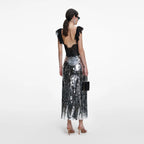 Silver Gradient Sequin Midi Skirt