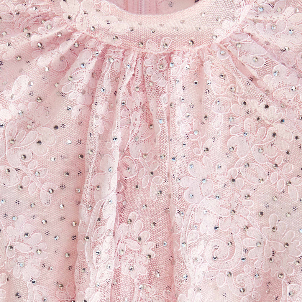 Pale Pink Rhinestone Lace Maxi Dress
