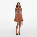 Brown Pointelle Knit Mini Dress