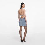 Rhinestone Croc Effect Denim Mini Dress
