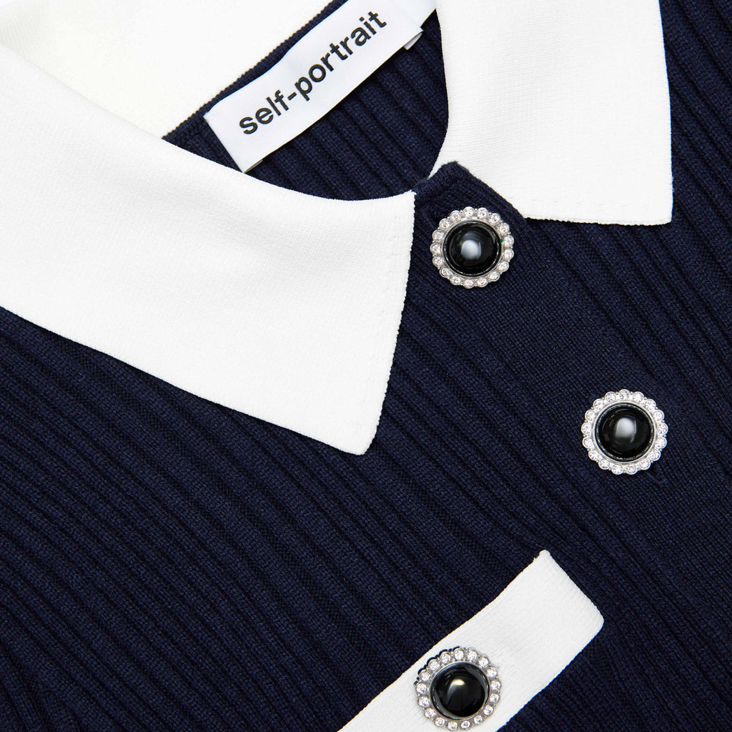Navy Contrast Collar Knit Mini Dress
