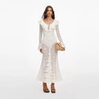 White Floral Crochet Midi Dress