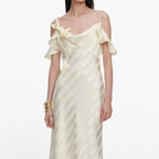 Yellow Satin Striped Maxi Dress