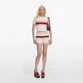 Cream Stripe Viscose Knit Shorts