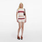 Cream Stripe Viscose Knit Shorts