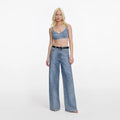 Rhinestone Croc Effect Wide Leg Jeans