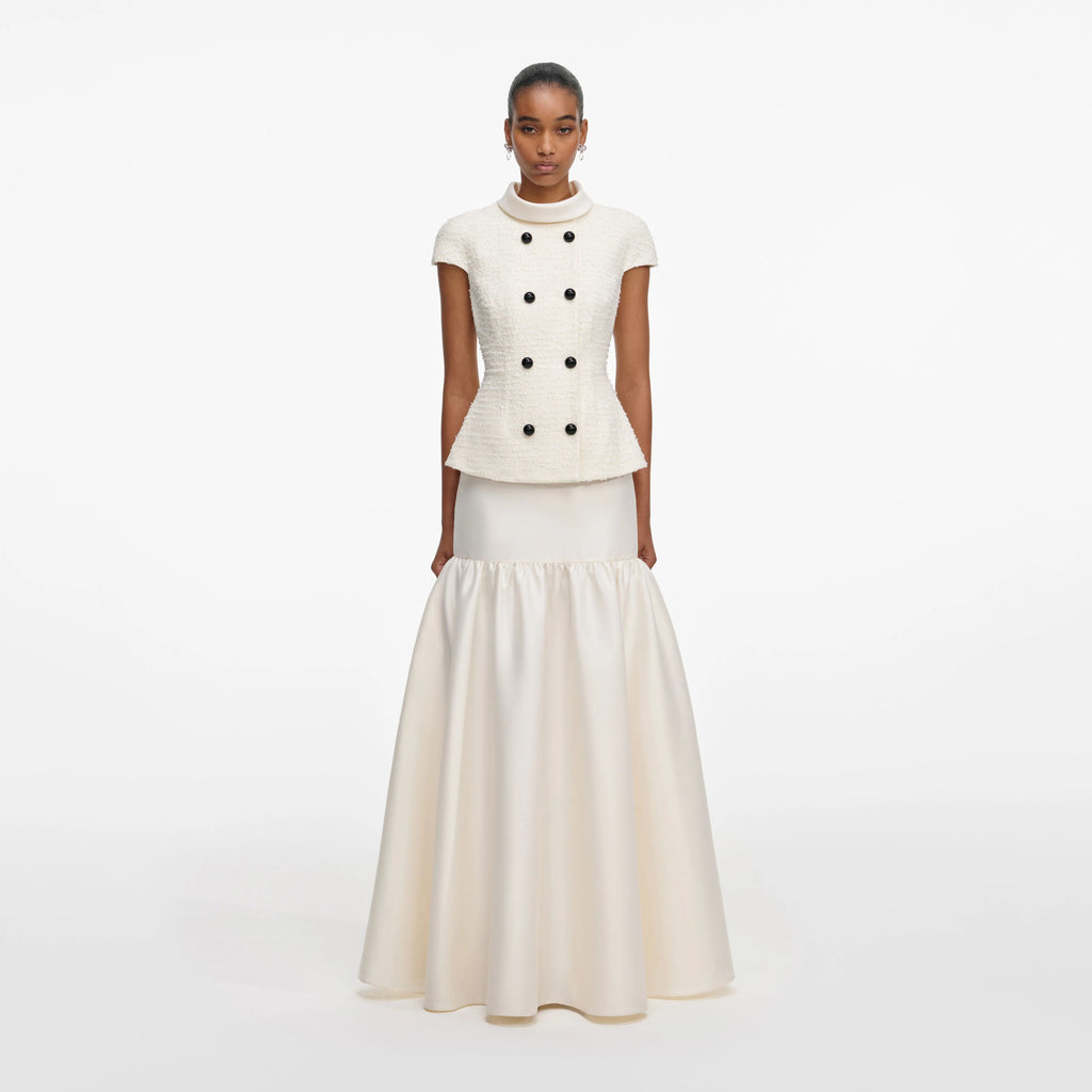 Cream Boucle Taffeta Maxi Dress
