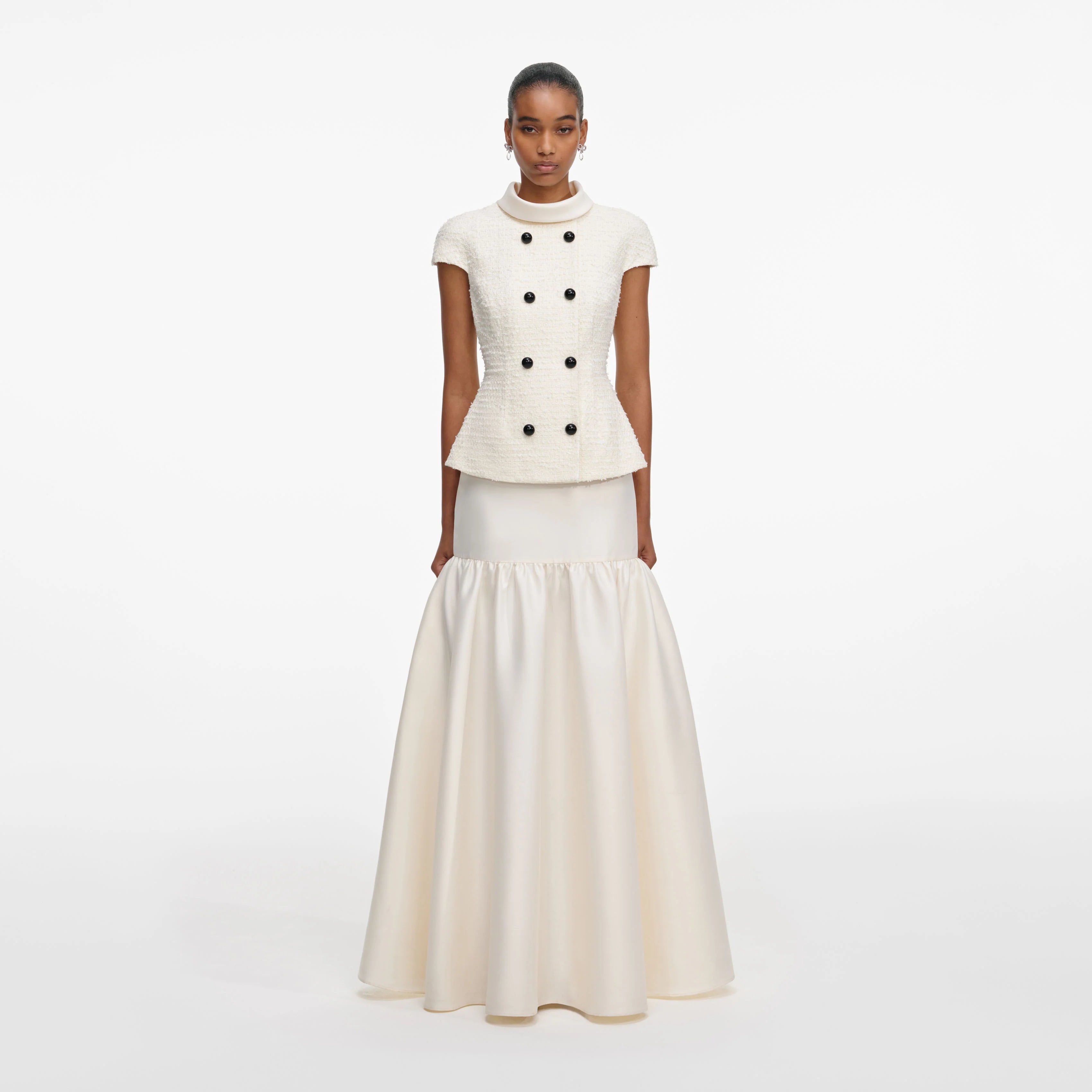 Cream Boucle Taffeta Maxi Dress