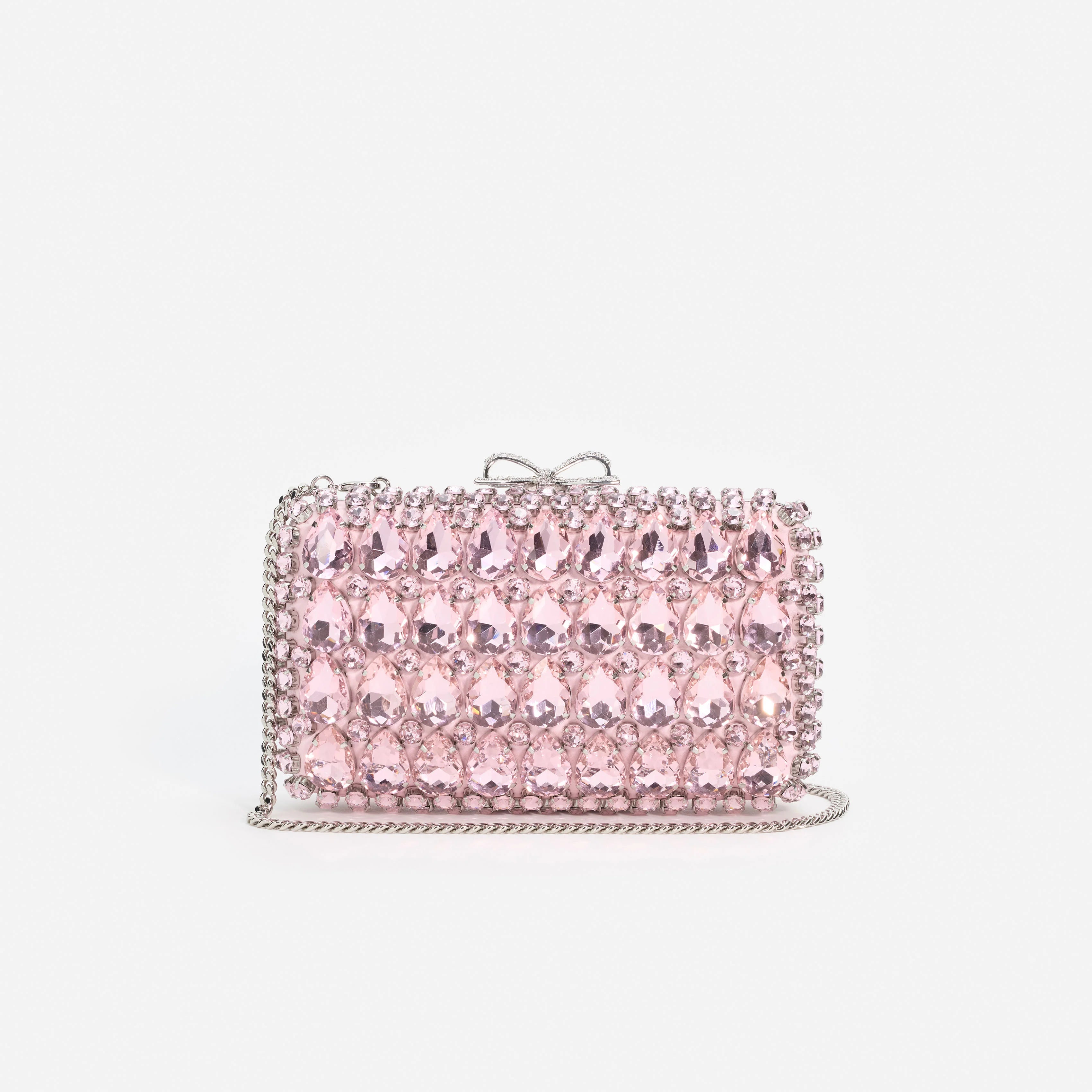 Pink Satin Crystal Clutch Bag