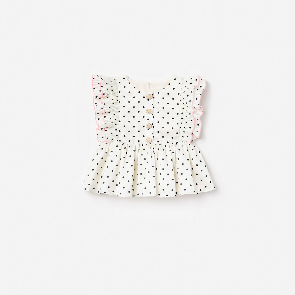 Cream Polka Dot Frill Top