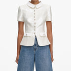 White Sequin Tailored Top