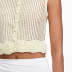 Yellow Crochet Flower Knit Top