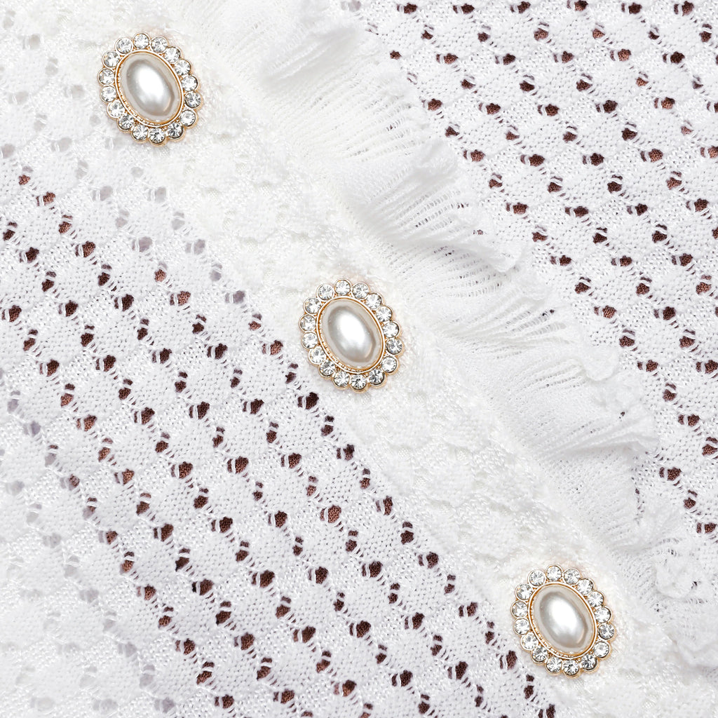 White Lace Collared Pointelle Knit Mini Dress