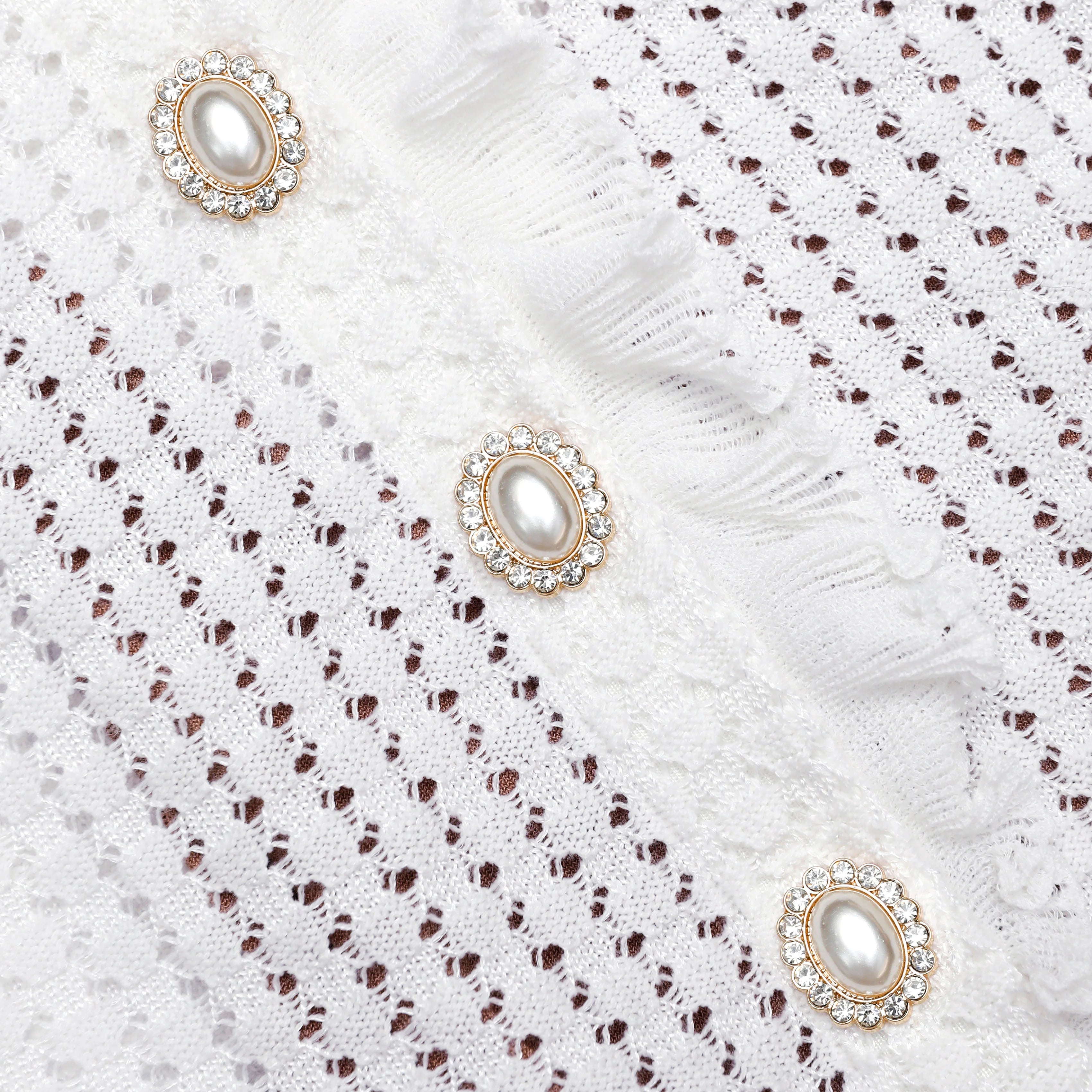 White Lace Collared Pointelle Knit Mini Dress