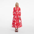 Red Floral Cotton Midi Dress