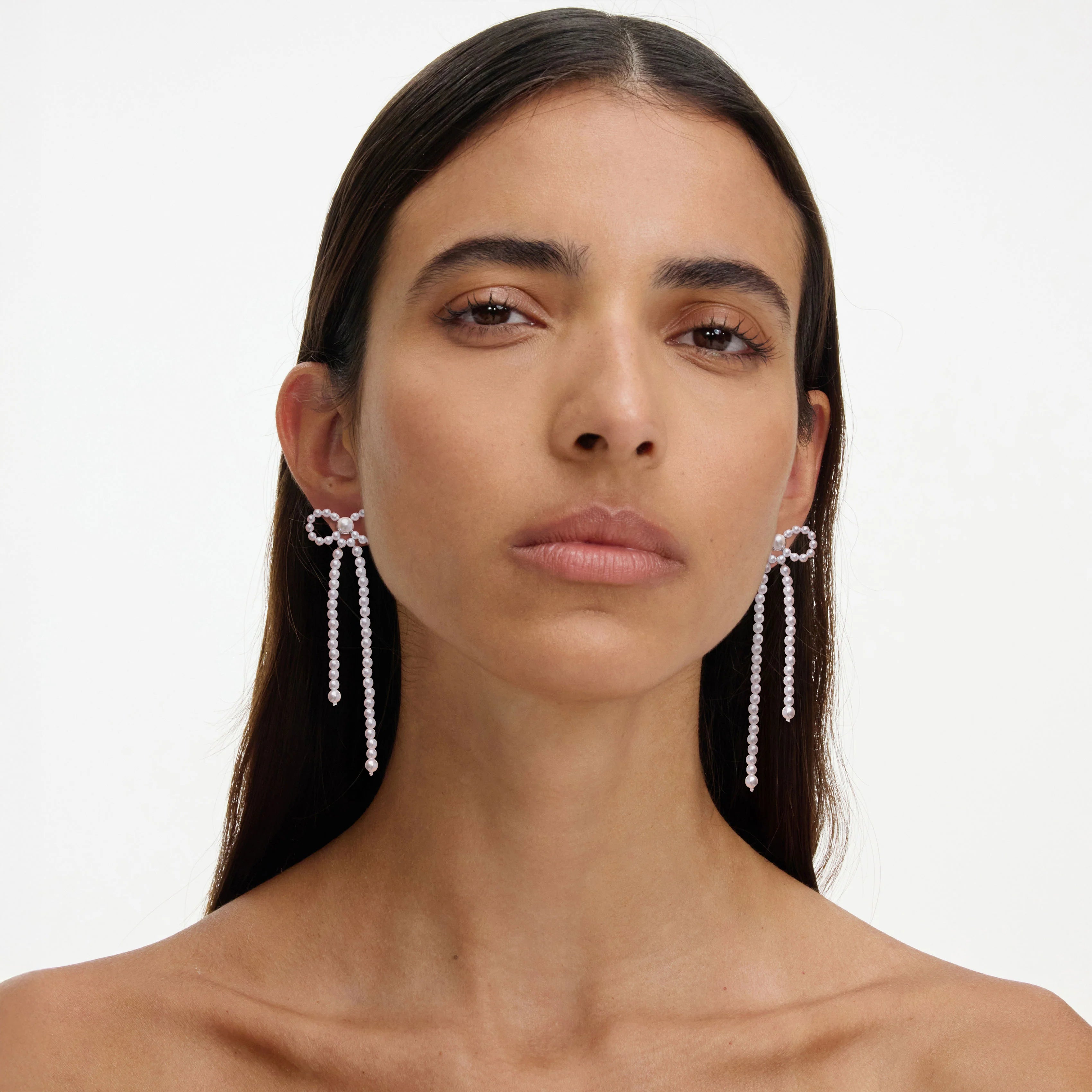 Pearl Bow Dangle Earrings