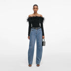 Black Feather Viscose Knit Top