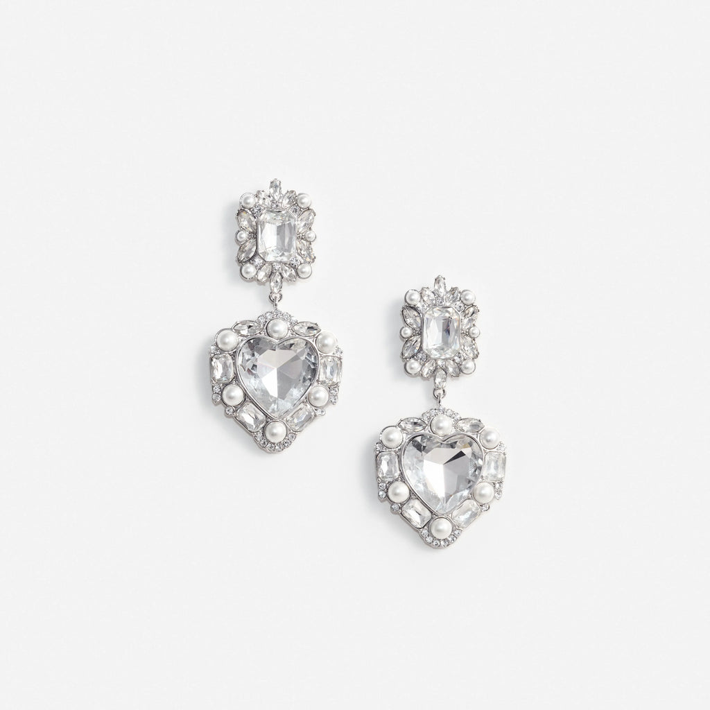 Crystal Pearl Tiered Heart Earrings