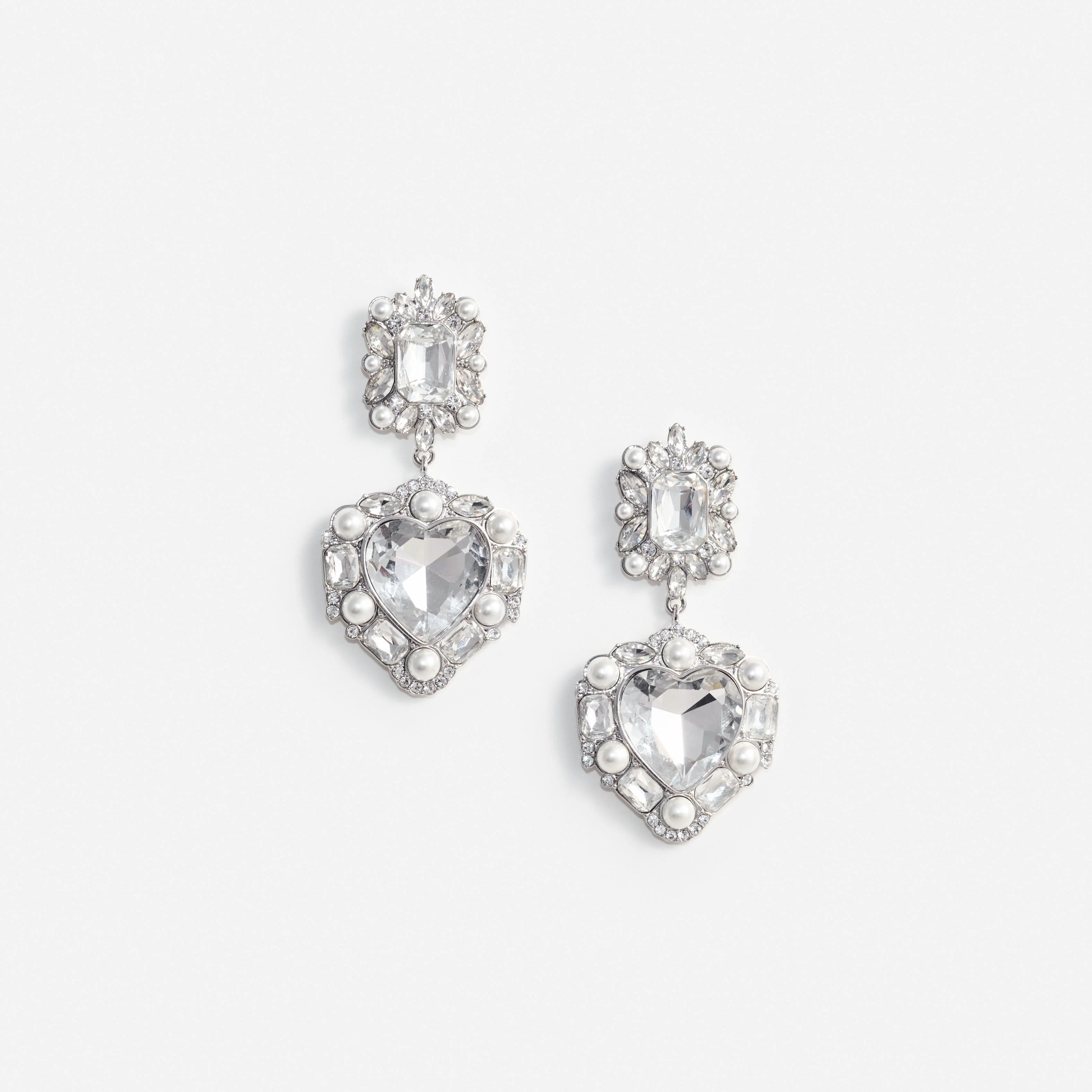 Crystal Pearl Tiered Heart Earrings