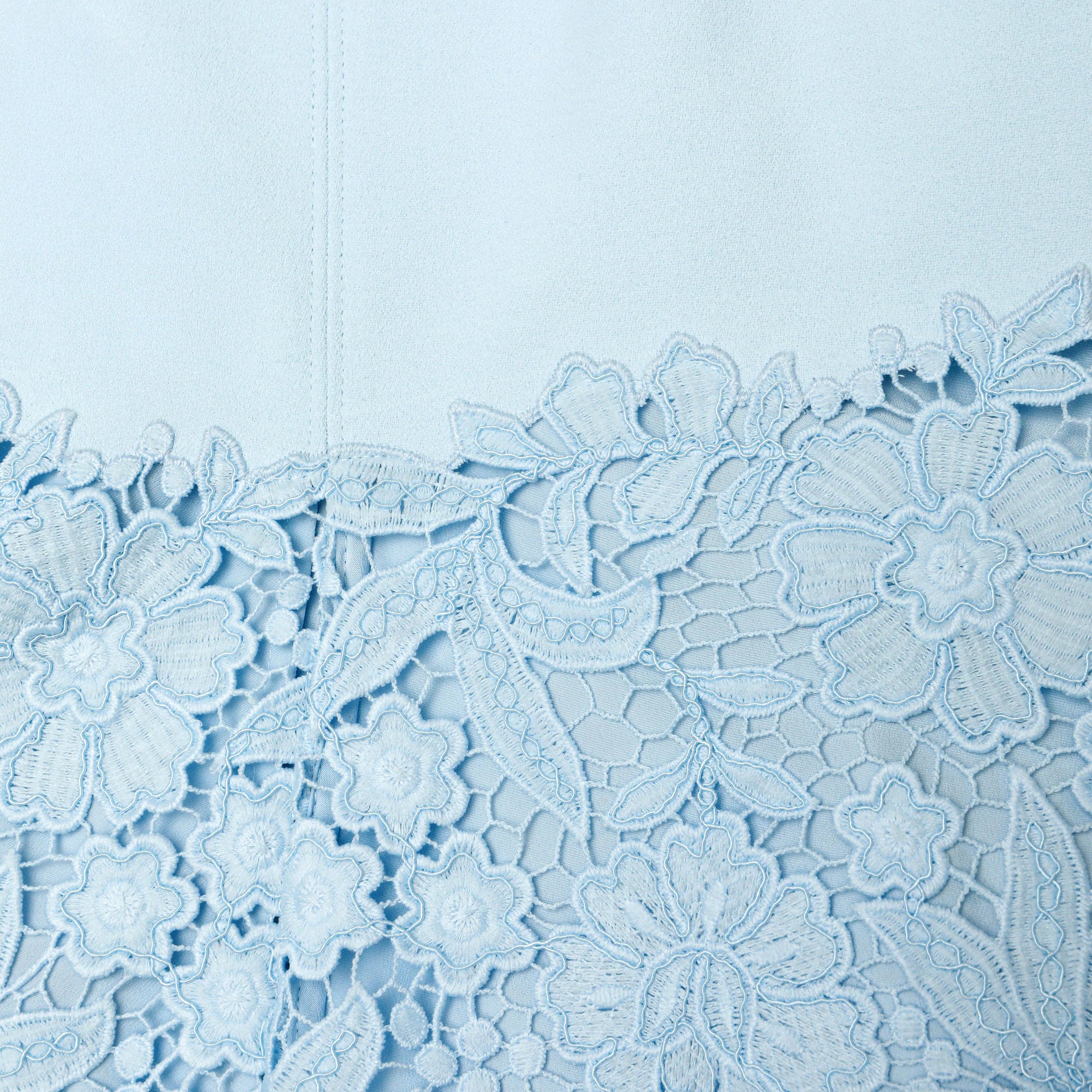 Blue Crepe Lace Midi Dress